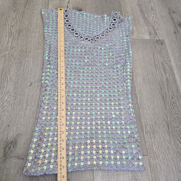 Women's Hand Crochet Sequin Sparkly Gown Shawl Silver S Formal Elegant DiscoLuxe - Picture 13 of 16